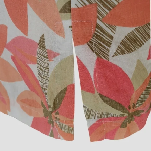 Robert Kitchen 100% Linen Tropical Print 3/4 Sleeve Button Front Blouse - Sz M - Picture 3 of 8